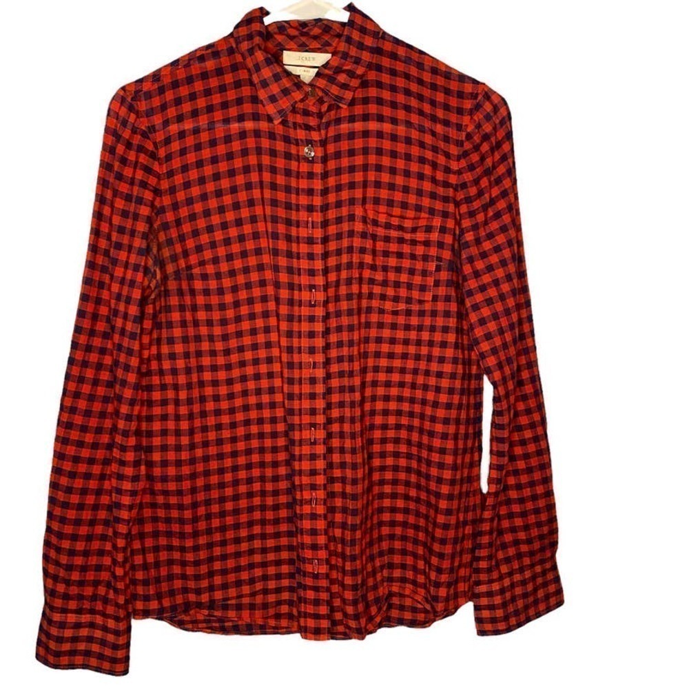 J crew checked plaid boy fit button down top blouse size 2